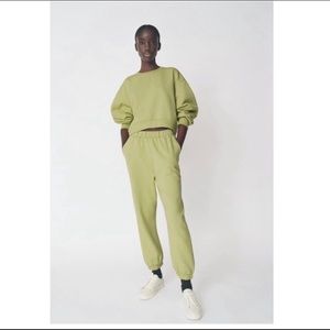 ZARA Join Life JR M Lime Fleece-Back Cot Joggers Casual Lounge Track Pants-NWT!